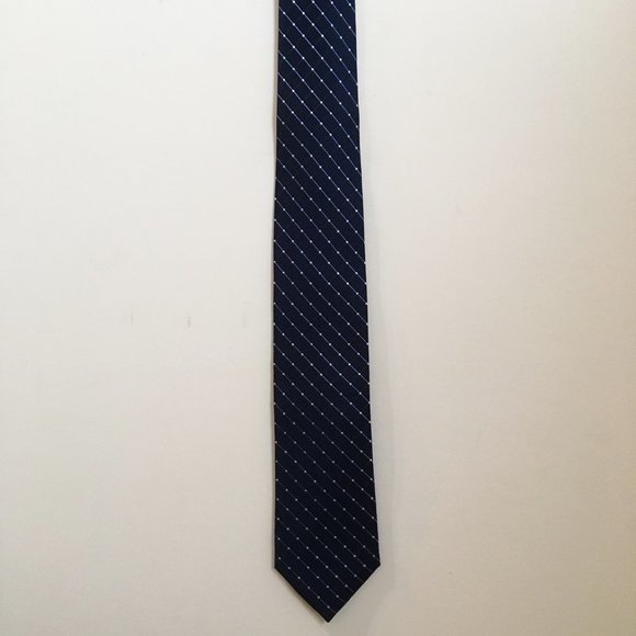 Geoffrey Beene Navy Neck Tie 100% Silk Handmade Geometric Blue Check - Picture 3 of 6